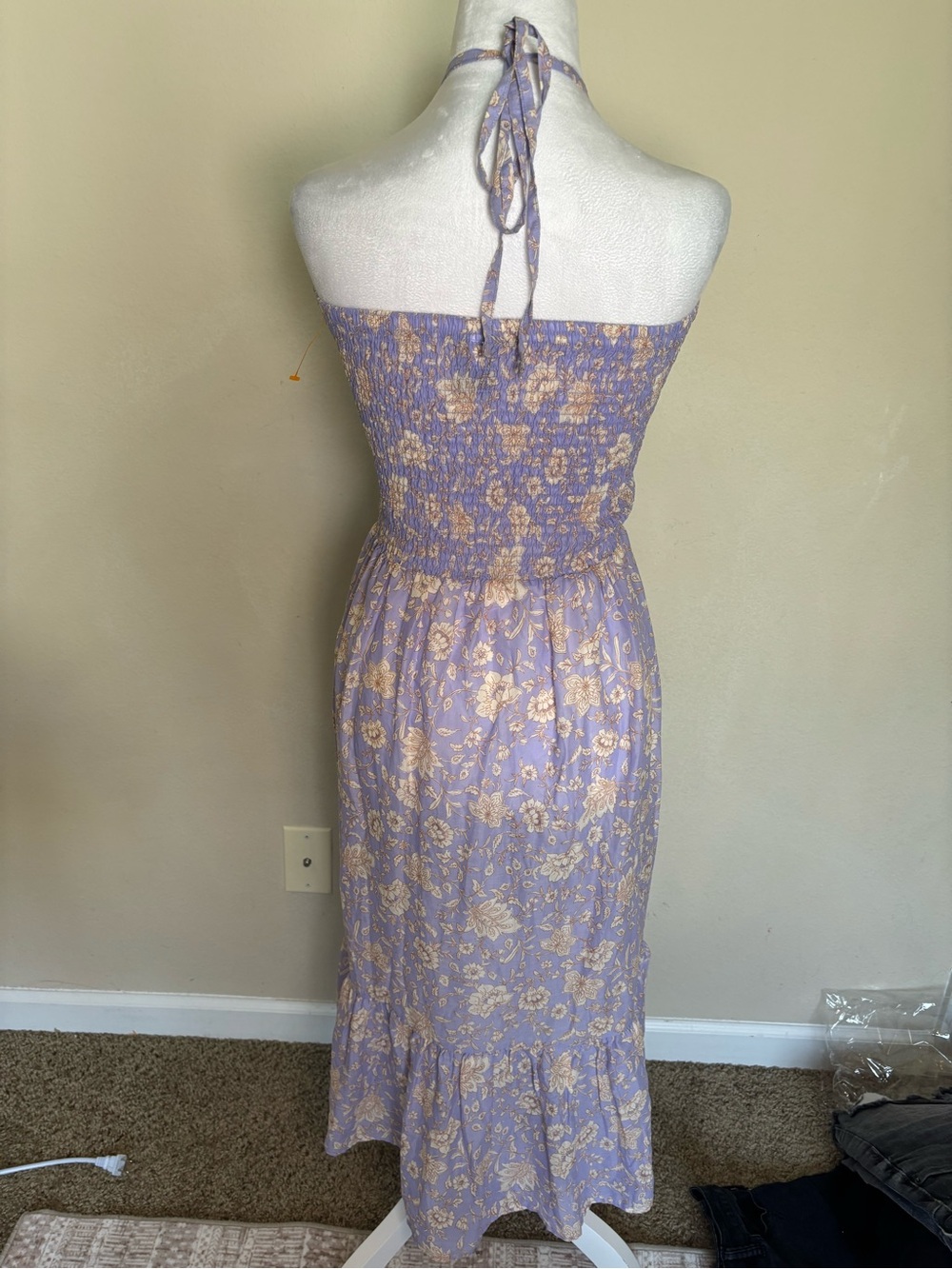 Shade & Shore Purple Floral Halter Smocked Wide-Leg Woven Dress M - Picture 3 of 6